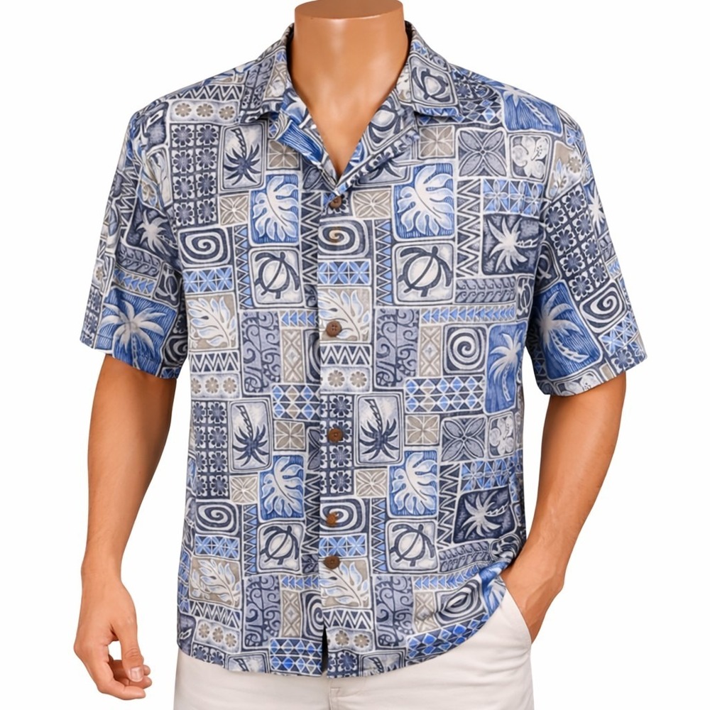 Royal Creations Hawaiian Aloha Shirt 2XL Reverse Print Tribal Sea Turtles